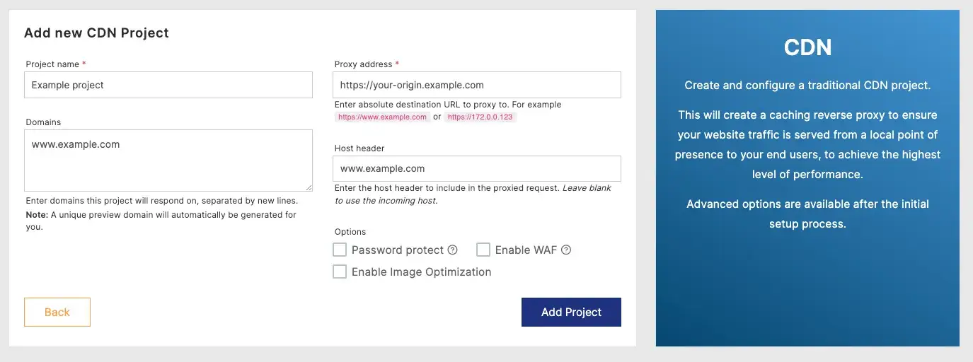 CDN project configuration example