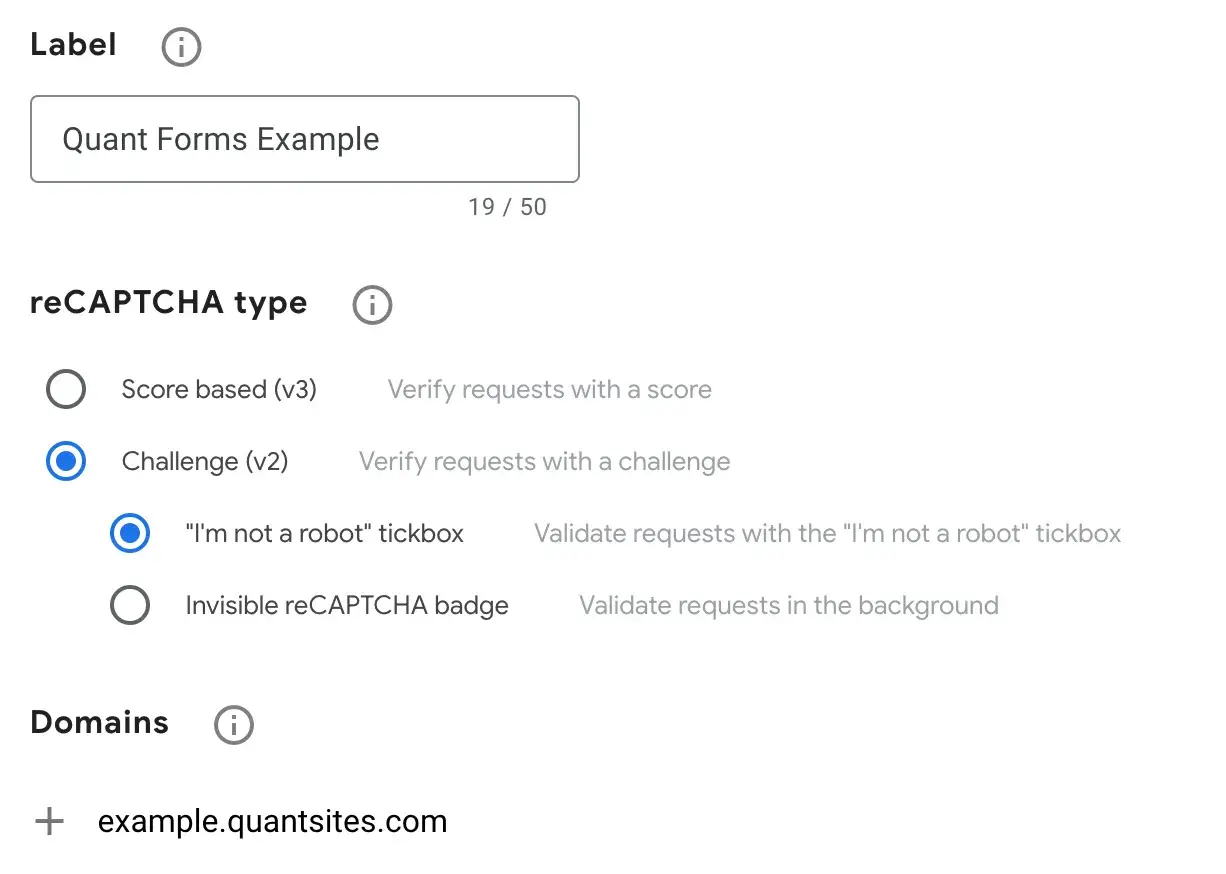 reCAPTCHA create example