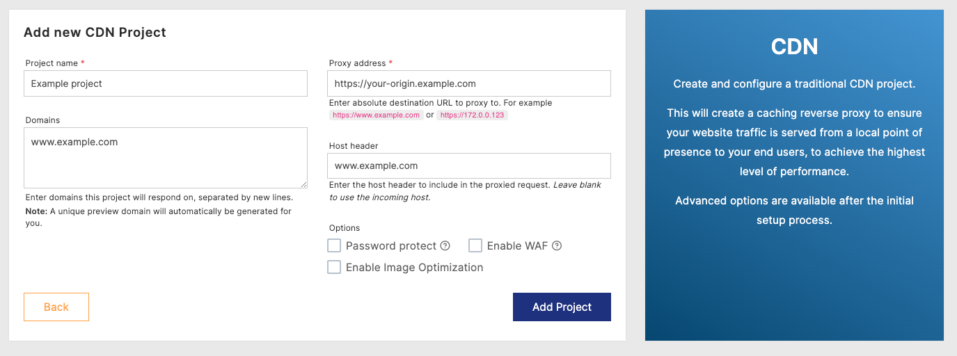 CDN project configuration example