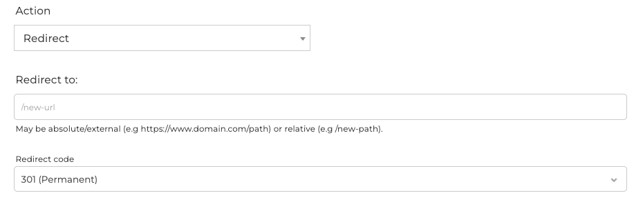 Redirect configuration