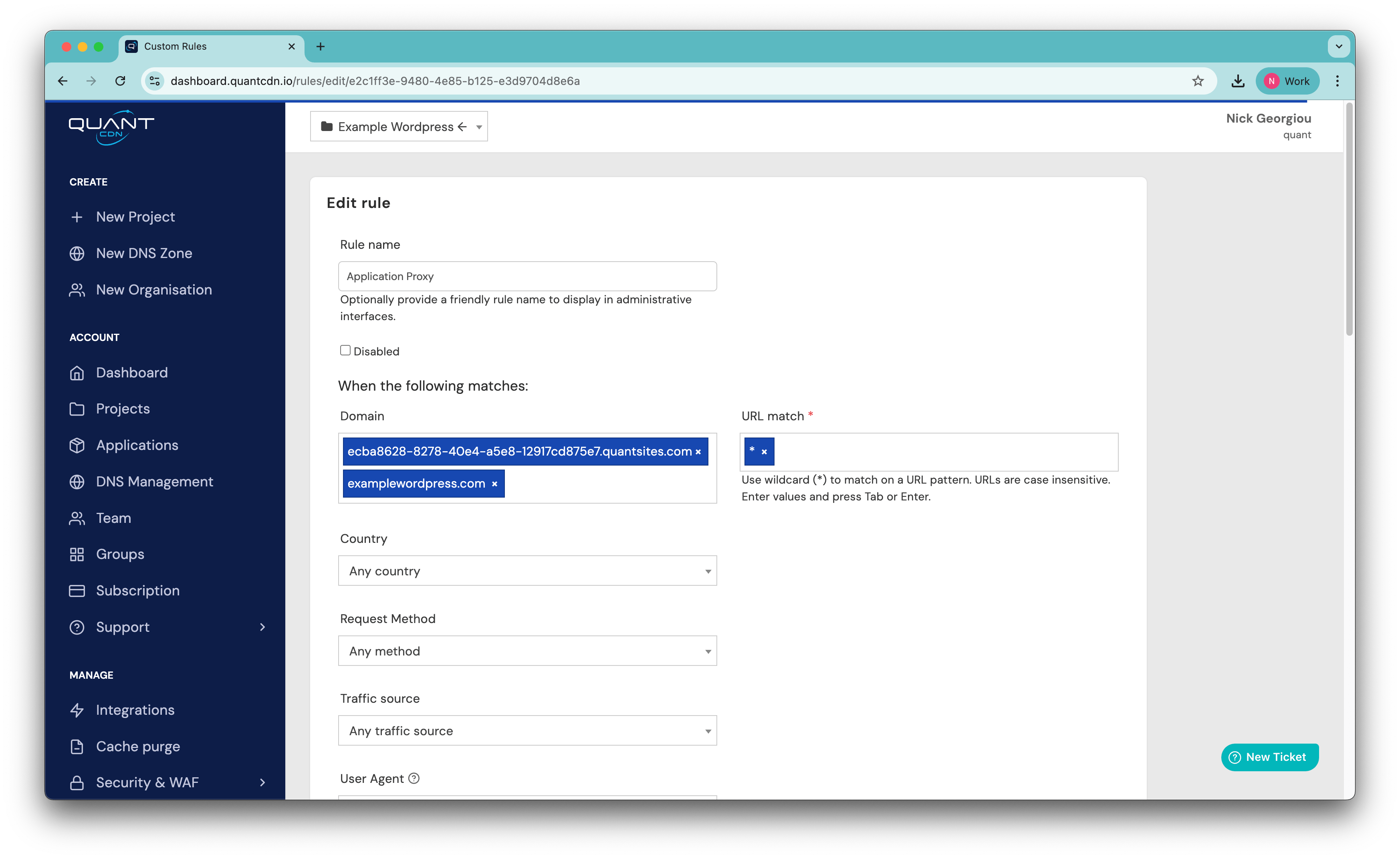 Step 4.2: Select your current project and domain