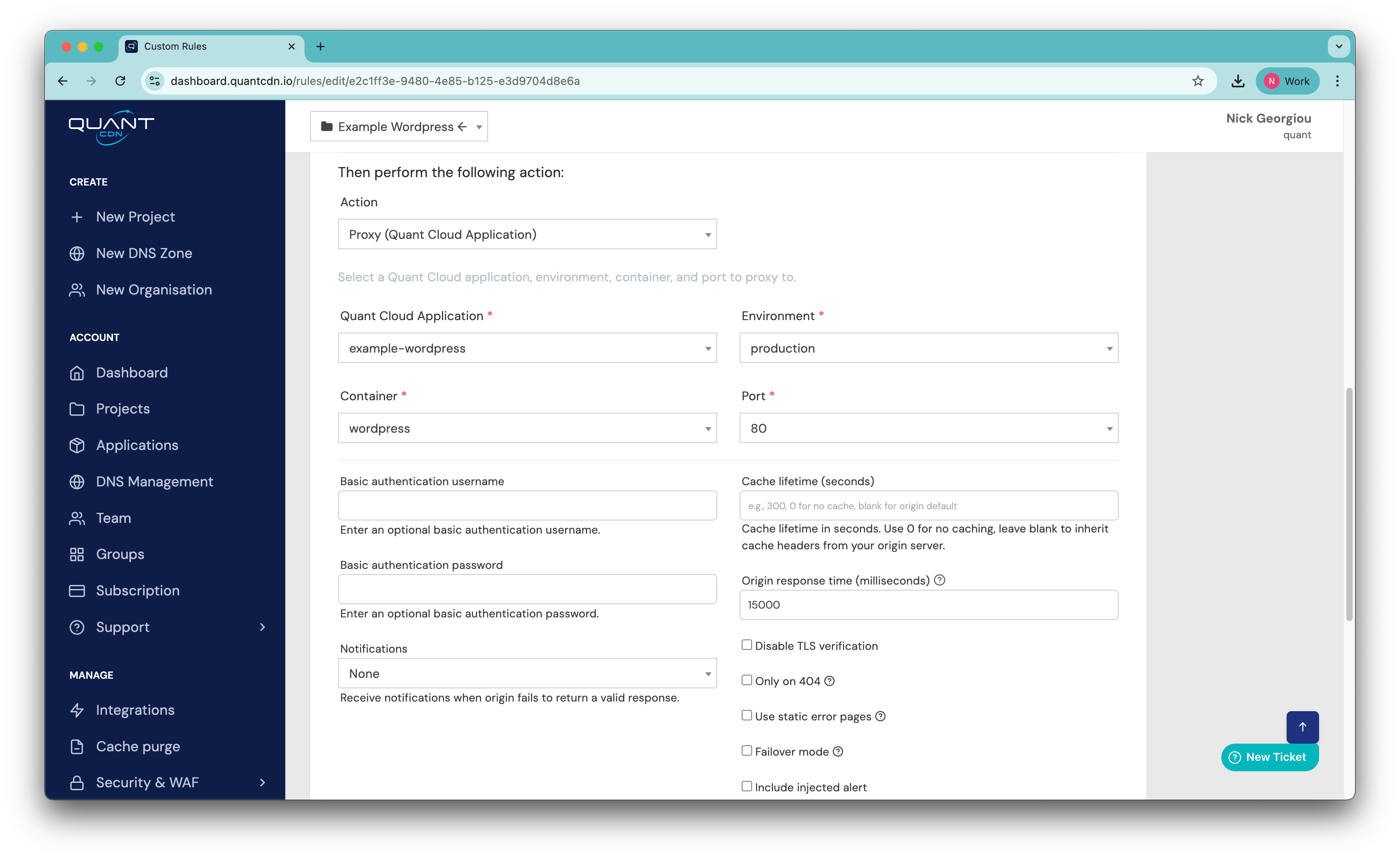 Step 4.4: Set the proxy target to your Quant Cloud application