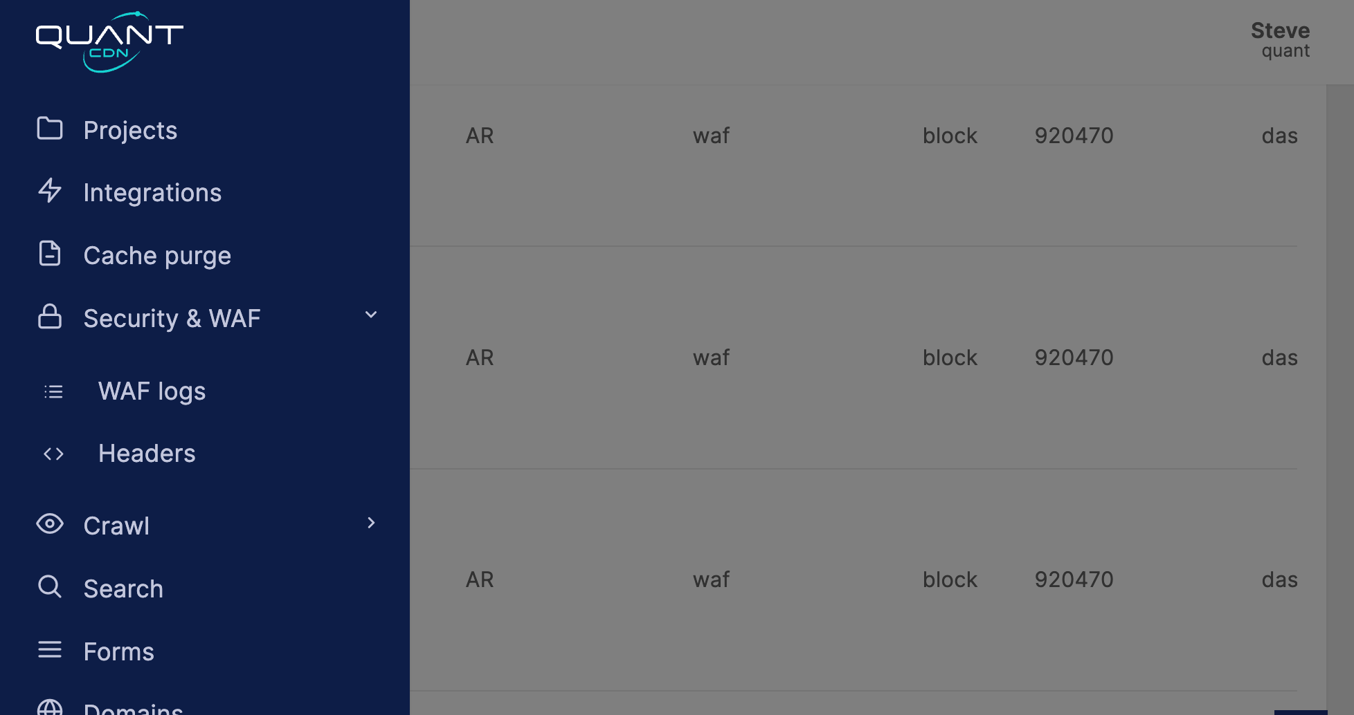 Quant WAF logs